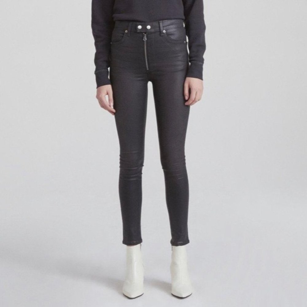 Rag and Bone Baxter Coated Black High Rise Skinny Jeans